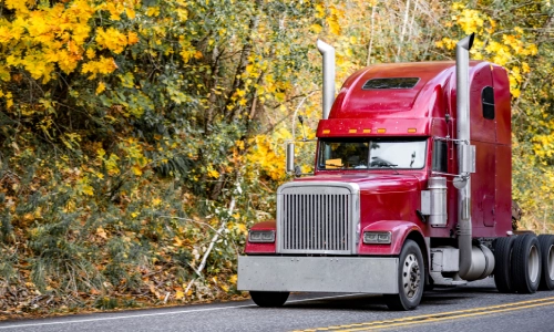 Red truck in the truck lane