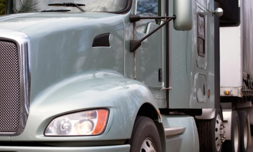 Close up of a freight truck's right headlight